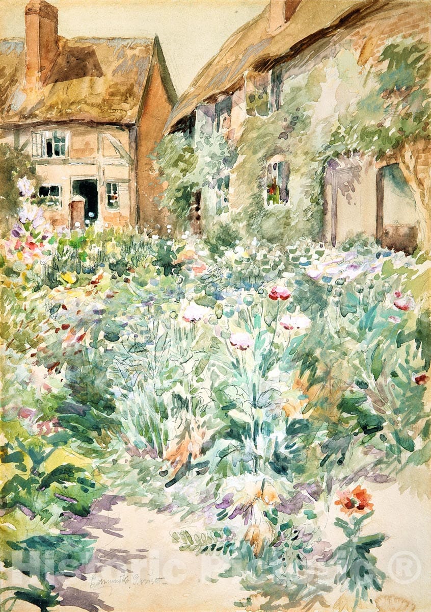 Art Print : Edmund Henry Garrett - Cottage Garden, Warwick, England : Vintage Wall Art