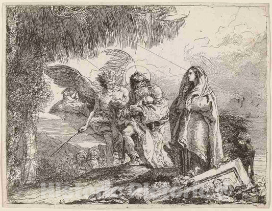 Art Print : Giovanni Domenico Tiepolo, The Flight, Holy Family Walking with Angel, 1753 - Vintage Wall Art