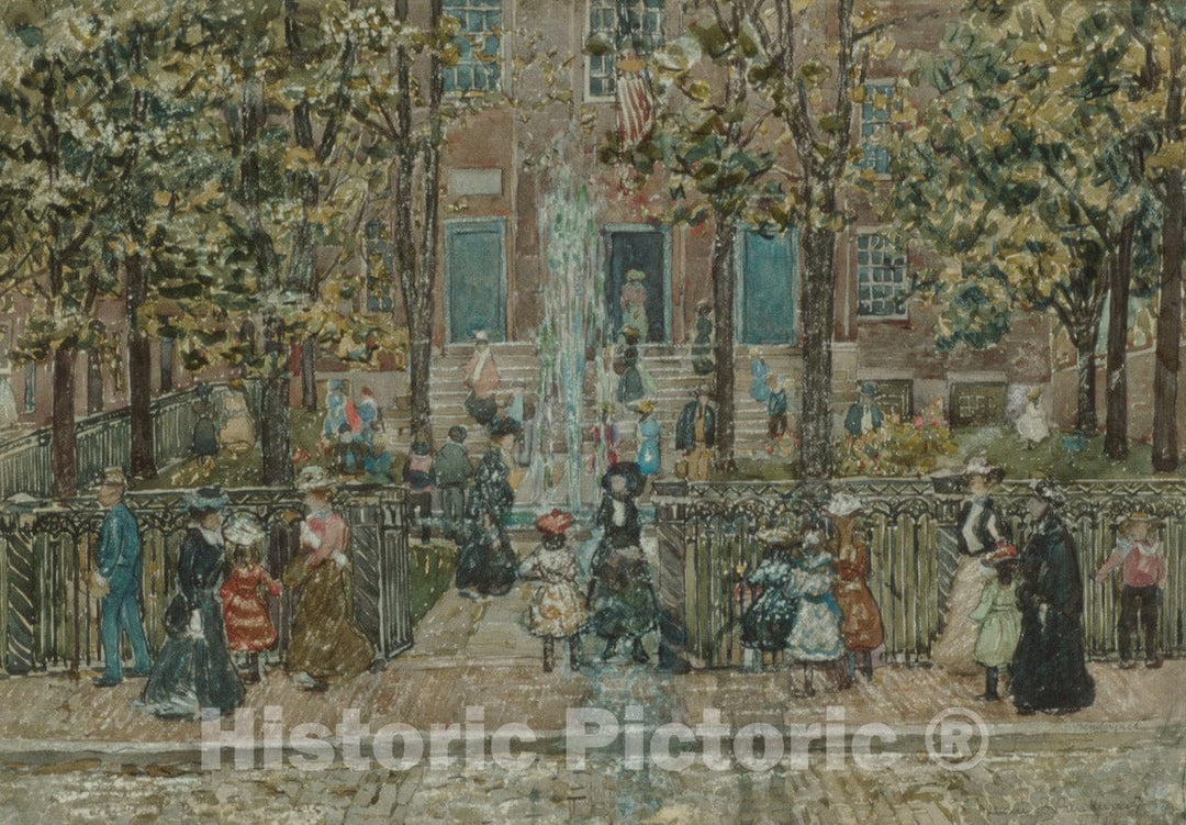 Art Print : Maurice Brazil Prendergast - Court Yard, West End Library, Boston : Vintage Wall Art