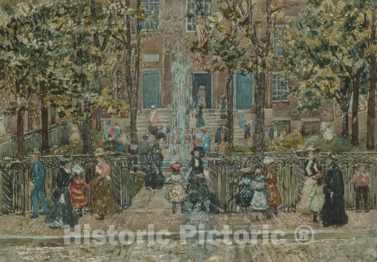 Art Print : Maurice Brazil Prendergast - Court Yard, West End Library, Boston : Vintage Wall Art