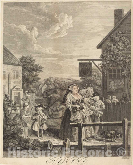 Art Print : William Hogarth, Evening, 1738 - Vintage Wall Art