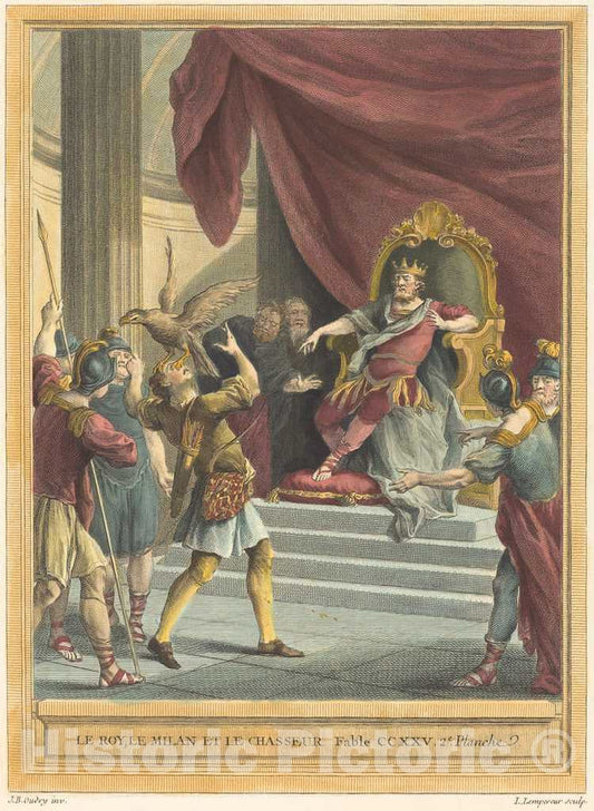 Art Print : Louis-Lempereur After Oudry, Le roi, le Milan, et le Chasseur (The King, The Kite, and The Hunter), 1759 - Vintage Wall Art