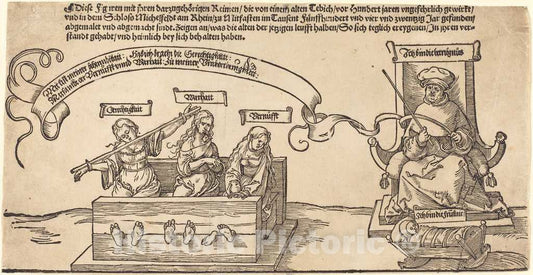 Art Print : Albrecht DÃ¼rer, Justice, Truth and Reason in The Stocks with The Seated Judge and Sleeping Piety, 1526 - Vintage Wall Art