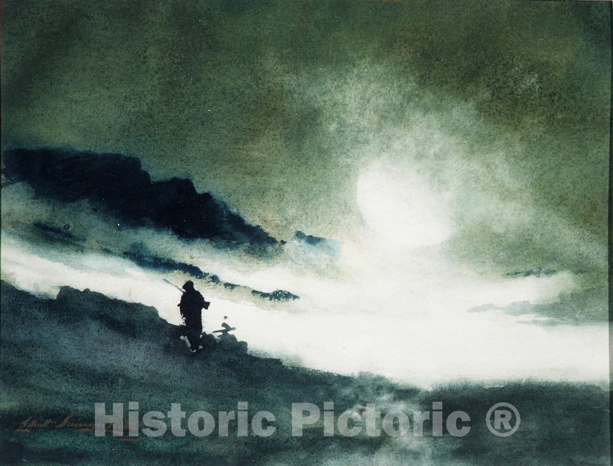 Art Print : Elliott Daingerfield - Moon Rising Over Fog Clouds : Vintage Wall Art