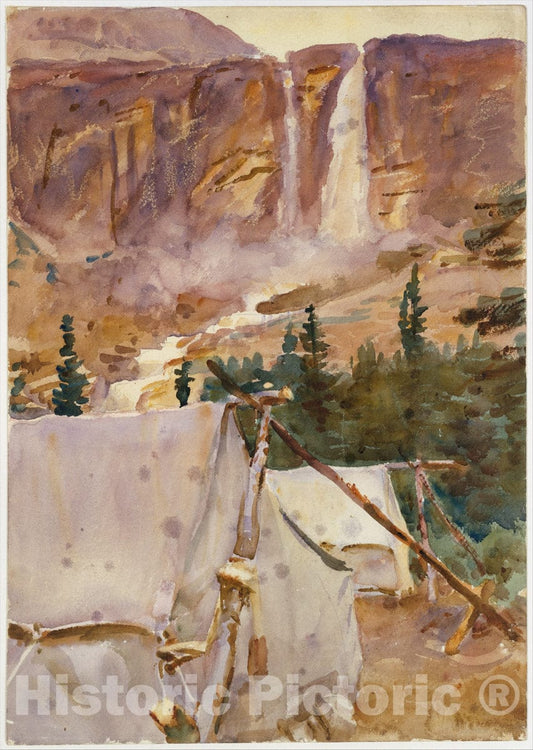 Art Print : John Singer Sargent - Camp and Waterfall : Vintage Wall Art