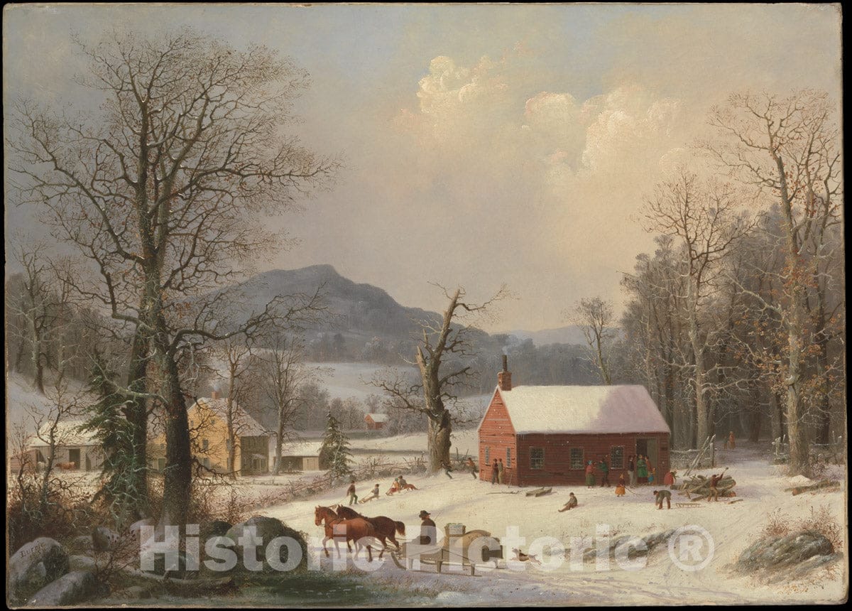 Art Print : George Henry Durrie - Red School House (Country Scene) : Vintage Wall Art