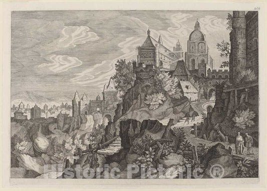 Art Print : Sadeler II After Stevens, Rocky Landscape in Bohemia - Vintage Wall Art