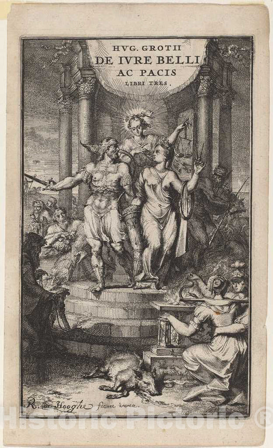 Art Print : Romeyn de Hooghe, Law of War and Peace (Title Page for Grotius) - Vintage Wall Art