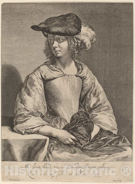Art Print : Bary After TER Borch The Younger, Girl in a Plumed Hat - Vintage Wall Art
