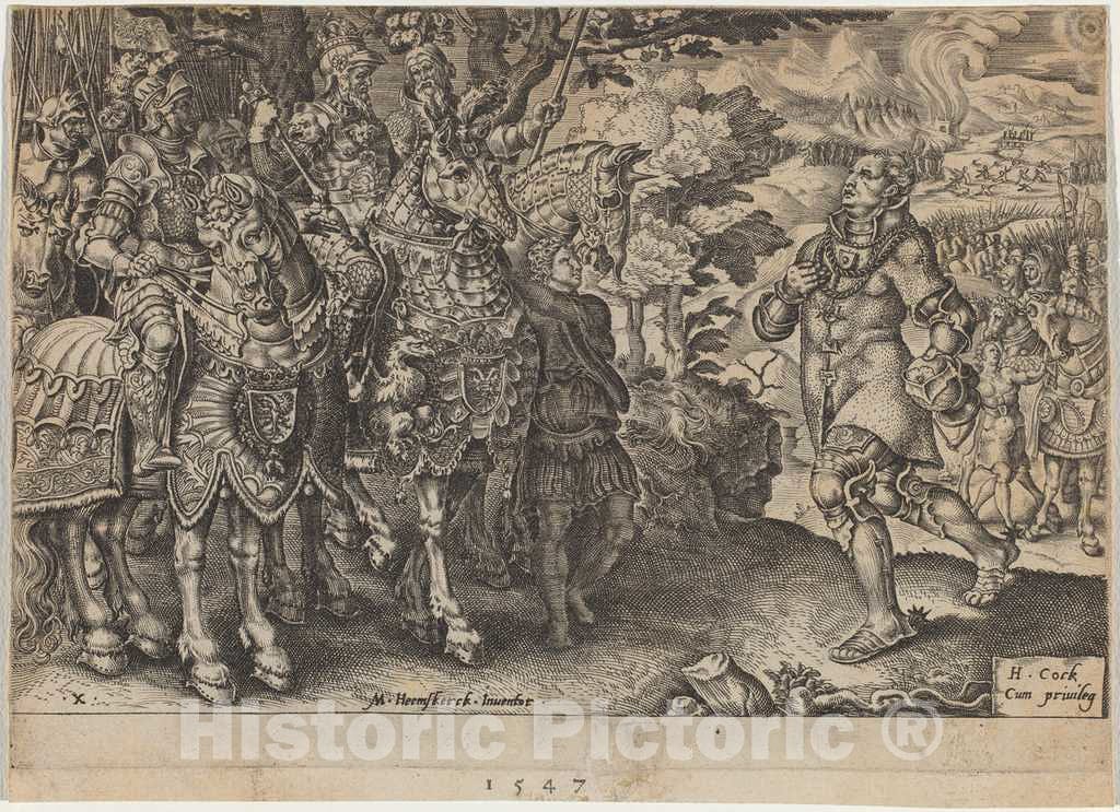 Art Print : Dirck Volckertz Coornhert, Surrender of Duke of Saxony, Victories of Charles V, 1547 - Vintage Wall Art