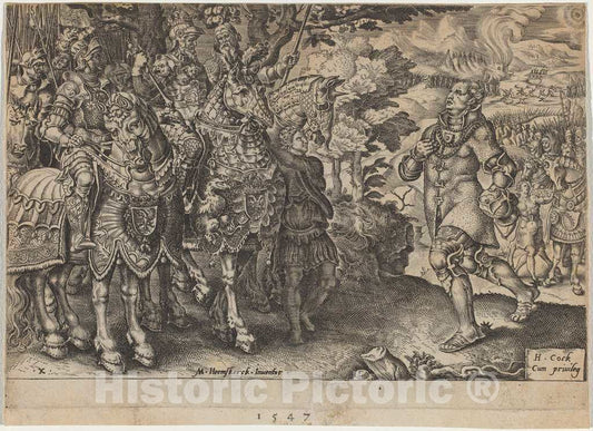 Art Print : Dirck Volckertz Coornhert, Surrender of Duke of Saxony, Victories of Charles V, 1547 - Vintage Wall Art