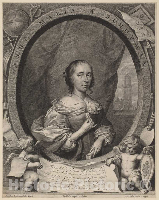 Art Print : Van Dalen After Ceulen, Anna Maria Van Schurman, c. 1650 - Vintage Wall Art