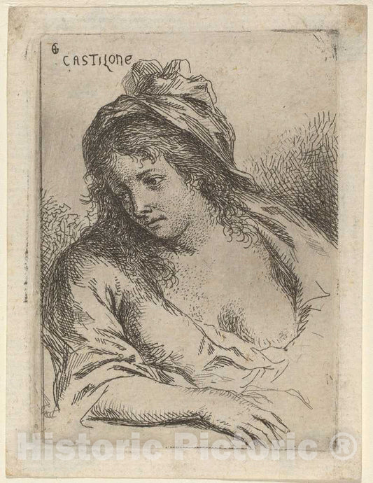 Art Print : Bartholomus Ignaz Weiss, Half-Length Figure of a Woman Looking Sideward - Vintage Wall Art
