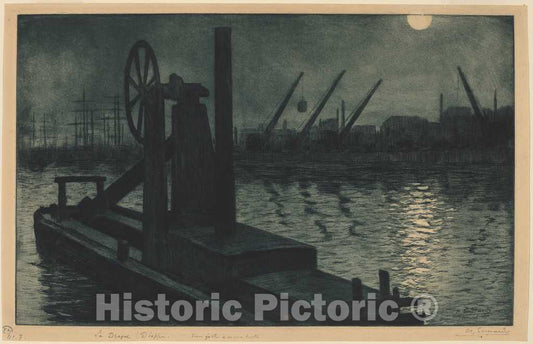 Art Print : Henri-Charles Gurard, La Drague Dieppe (A Dredger in Dieppe Harbor by Moonlight), c. 1885 - Vintage Wall Art