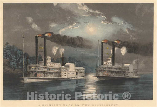 Art Print : Frances Flora Bond Palmer, A Midnight Race on The Mississippi, 1860 - Vintage Wall Art