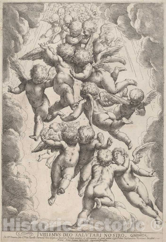 Art Print : Reni, After Cambiaso, Angels in Glory, 1607 - Vintage Wall Art