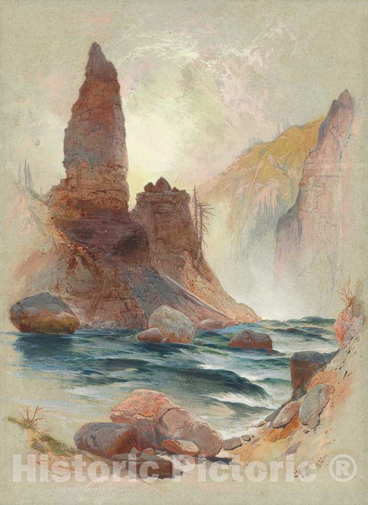 Art Print : Thomas Moran, Tower at Tower Falls, Yellowstone, 1872 - Vintage Wall Art