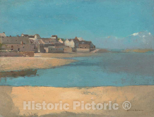 Art Print : Odilon Redon, Village by The Sea in Brittany, c. 1880 - Vintage Wall Art