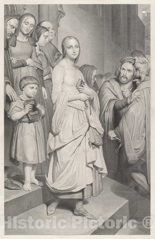 Art Print : Adolphe Caron After ARY Scheffer, Faust Seeing Marguerite for The First Time - Vintage Wall Art