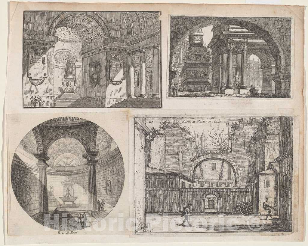 Art Print : Pierre Moreau, Porch Before a Circular Temple, c. 1750 - Vintage Wall Art