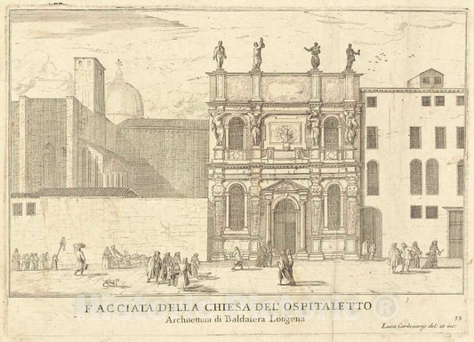 Art Print : Luca Carlevariis, Facciata Della Chiesa del'Ospitaletto (Plate 33), 1703 - Vintage Wall Art