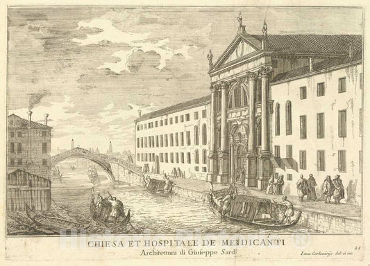Art Print : Luca Carlevariis, Chiesa et Hospitale de Mendicanti (Plate 35), 1703 - Vintage Wall Art