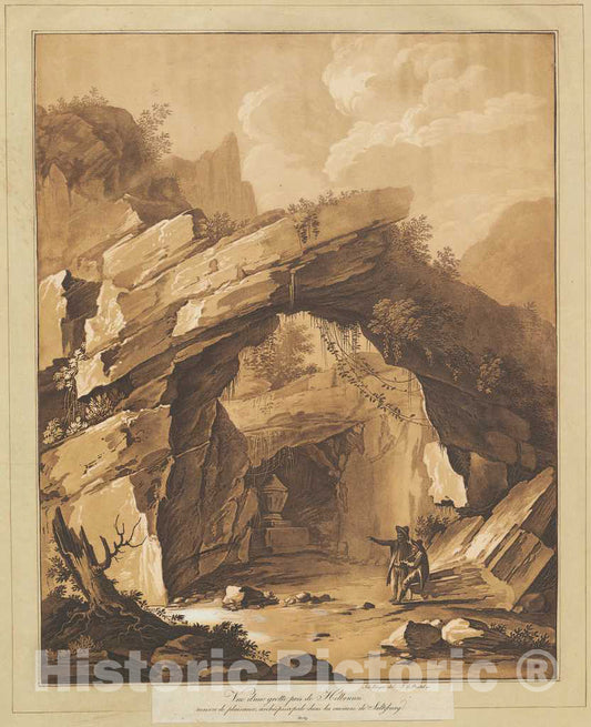 Art Print : Prestel, After Schellinger, View of The Grotto by Heilbrunn, Near Salzburg, 1780s - Vintage Wall Art