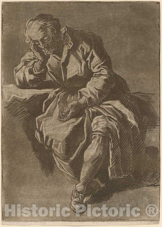 Art Print : Francois, After Jeaurat de Bertry, A Seated Elderly Man Asleep, c. 1758 - Vintage Wall Art