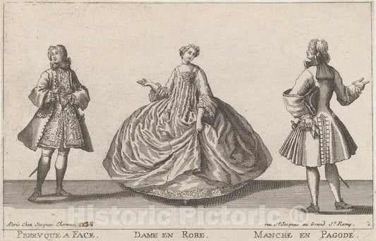 Art Print : published by Jacques ChÃ©reau, Perruque Ã  Face/Dame en Robe/Manche en Pagode, 1720s(?) - Vintage Wall Art