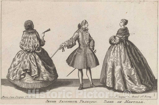 Art Print : published by Jacques ChÃ©reau, Jeune Seigneur FranÃ§ois/Dame en Mantille, 1720s(?) - Vintage Wall Art