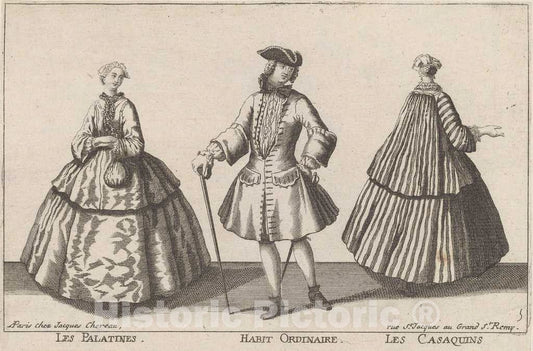 Art Print : published by Jacques ChÃ©reau, Les Palatines/Habit Ordinaire/Les Casaquins, 1720s(?) - Vintage Wall Art