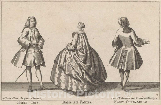 Art Print : Jacques ChÃ©reau, Habit UNIS/Dame en Panier/Habit Ordinaires, 1720s(?) - Vintage Wall Art