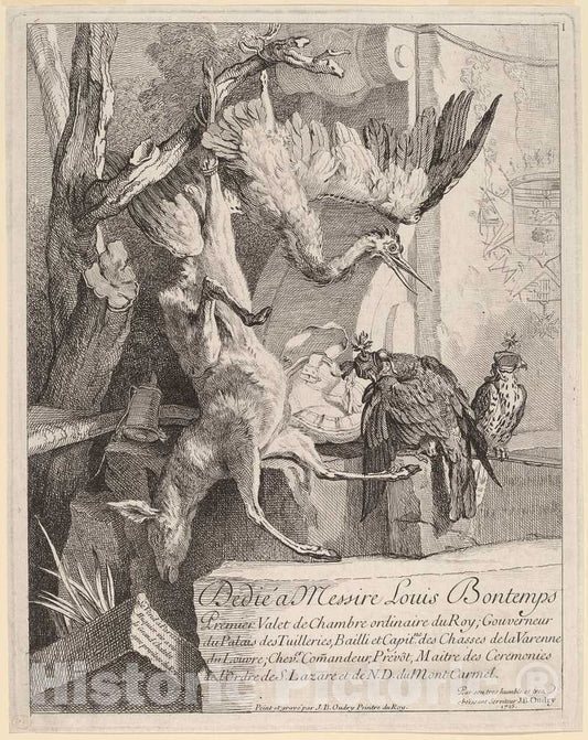 Art Print : Baptiste Oudry, Frontispiece, 1725 - Vintage Wall Art