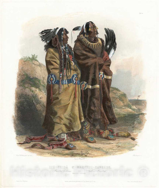 Art Print : HÃ¼rlimann After Karl Bodmer, Sih-ChidÃ¤ and Mahchsi-Karehde, 1841 - Vintage Wall Art