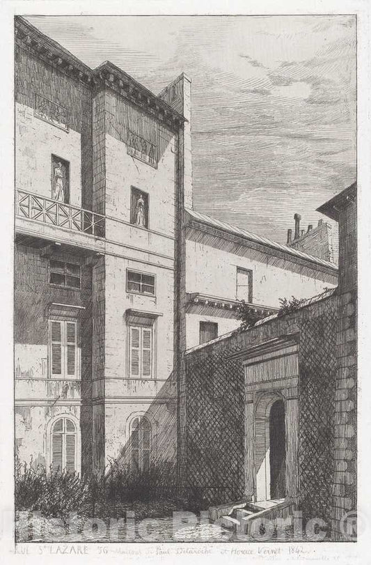Art Print : PotÃ©mont, Rue St. Lazare 56, Maison de Paul Delaroche et Horace Vernet, 1842 - Vintage Wall Art
