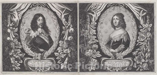 Art Print : Moncornet and Mariette I, Louis XIII and Anna d'Austriche, 1643 - Vintage Wall Art