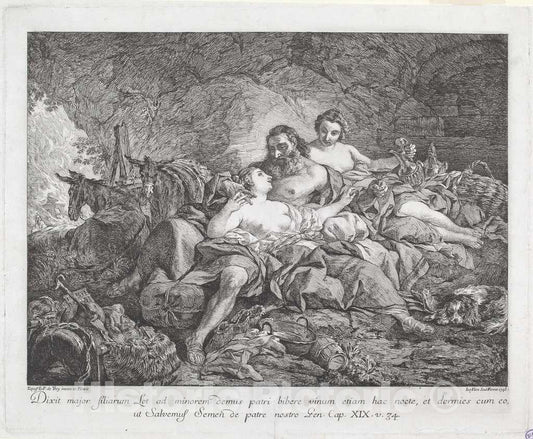 Art Print : Vien After De Troy, Lot and His Daughters, 1748 - Vintage Wall Art