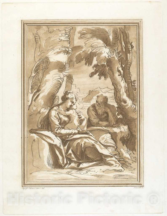 Art Print : Scacciati After Agostino Carracci, Rest on The Flight into Egypt, c. 1766 - Vintage Wall Art