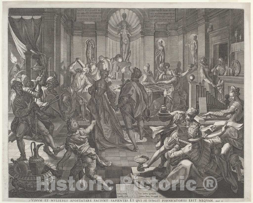 Art Print : Jan Sadeler I, After Joos Van Winghe, A Pleasure House, 1588 - Vintage Wall Art