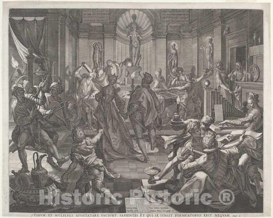 Art Print : Jan Sadeler I, After Joos Van Winghe, A Pleasure House, 1588 - Vintage Wall Art