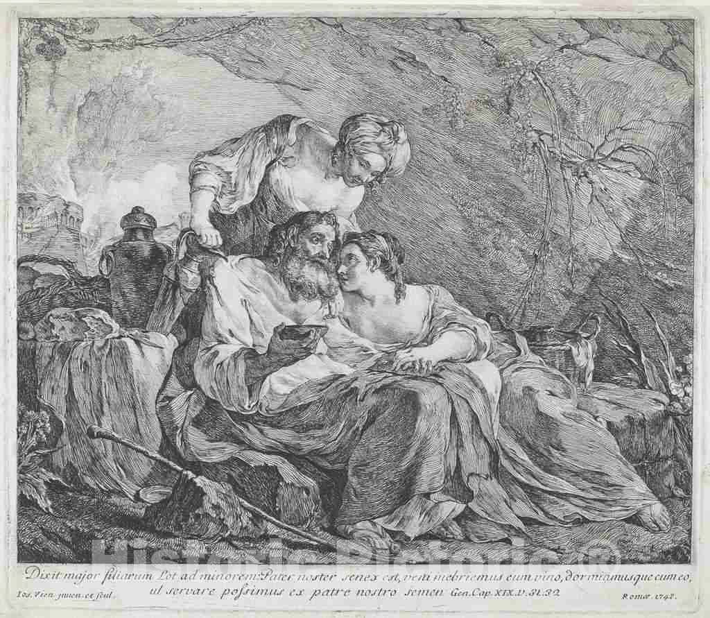 Art Print : Joseph-Marie Vien, Lot and His Daughters, 1748 - Vintage Wall Art