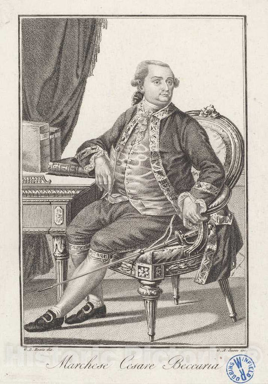 Art Print : Sasso, After G. B. Bosio, Marchese Cesare Beccaria, 1815-1818 - Vintage Wall Art