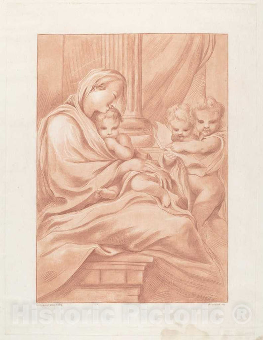 Art Print : Scacciati After Correggio, Virgin and Child with Two Angels, c.1766 - Vintage Wall Art