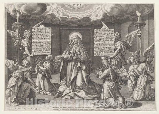 Art Print : Jan Sadeler I, After Maarten de VOS, Magnificat: The Virgin Surrounded by Music-Making Angels, 1585 - Vintage Wall Art