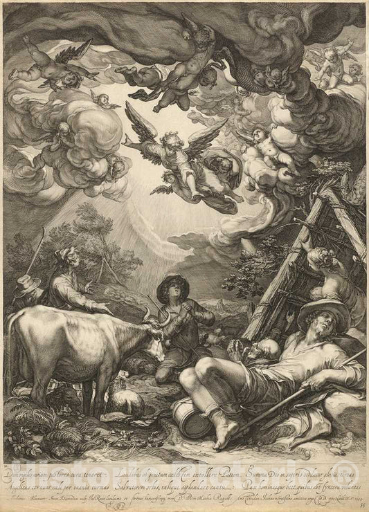 Art Print : Saenredam, After Bloemaert, Annunciation to The Shepherds, 1599 - Vintage Wall Art