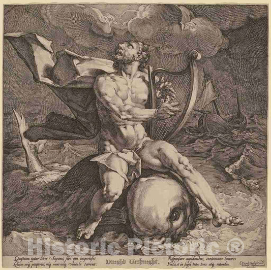 Art Print : Muller, After Cornelisz Van Haarlem, Arion on a Dolphin, c.1590 - Vintage Wall Art