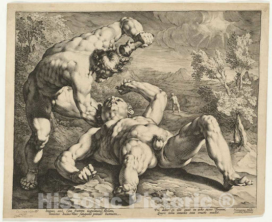 Art Print : Muller, After Cornelisz Van Haarlem, Cain Killing ABEL, c.1589 - Vintage Wall Art