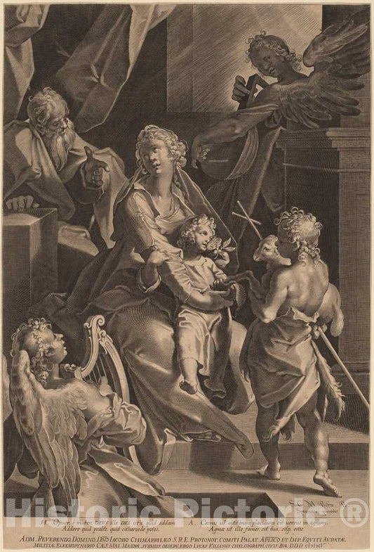 Art Print : Lucas Kilian, After Spranger, The Holy Family and Two Angels, 1605 - Vintage Wall Art