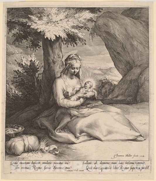 Art Print : Jan Muller, Rest on The Flight into Egypt, 1593 - Vintage Wall Art