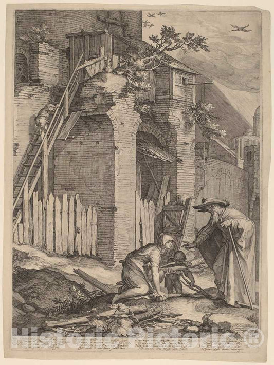 Art Print : Saenredam, After Bloemaert, The Prophet Elijah with The Widow of Zarephath, 1604 - Vintage Wall Art